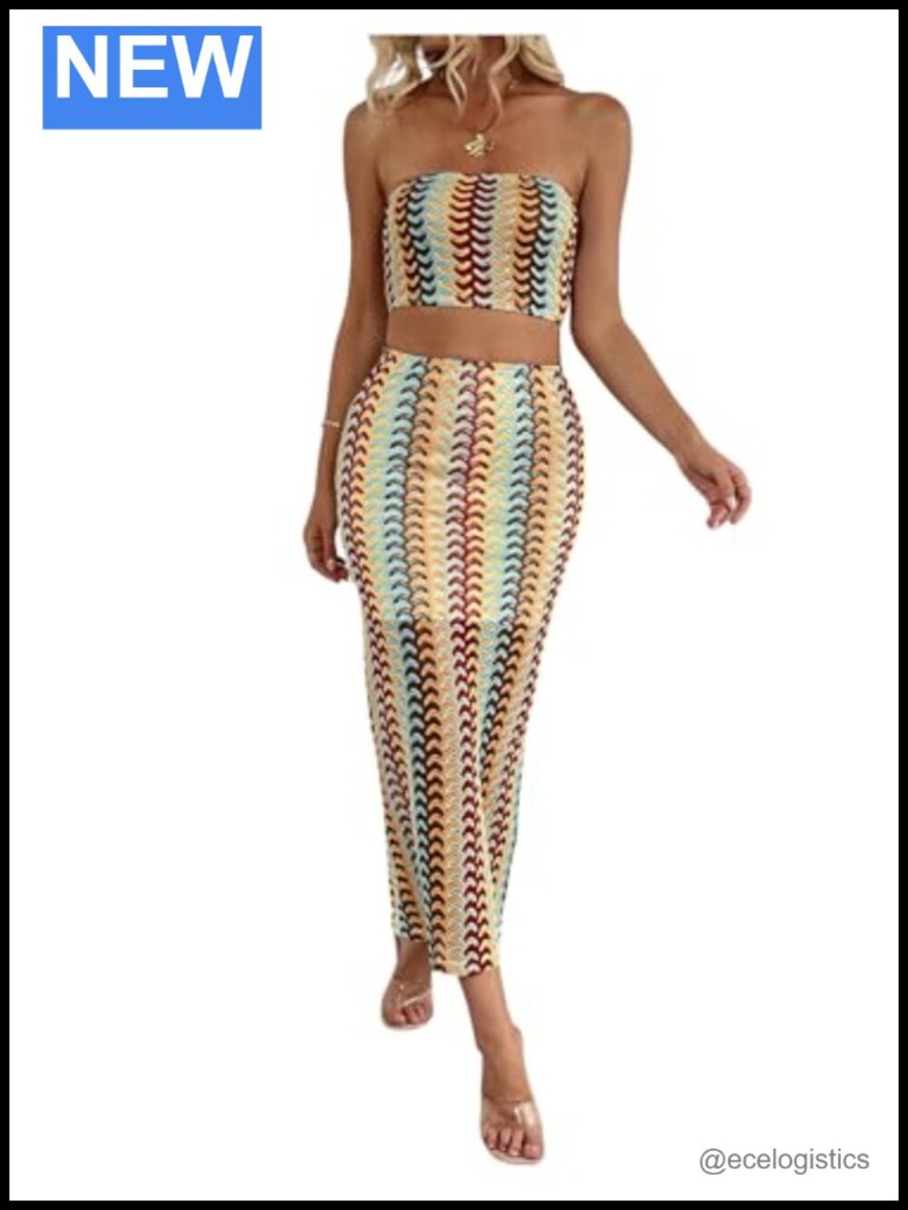 Women's Boho Skirt Set Embroidery Tube Top Bodycon Maxi Skirt Summer Dressy